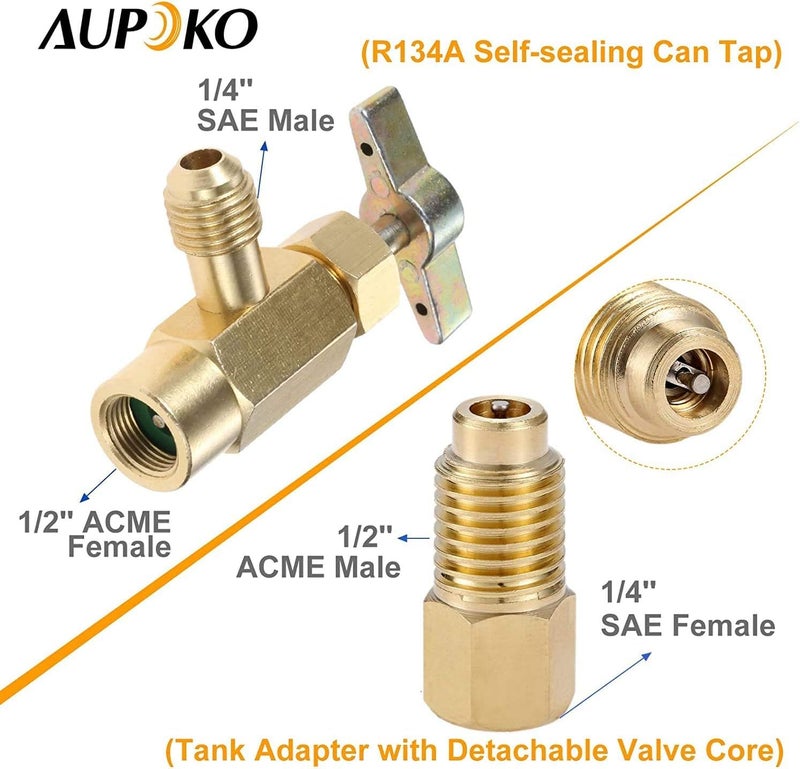 Aupoko R134A Self-Sealing Can Tap with R134A Tank Adapter, 1/2â€™â€™ Acme to 1/4â€™â€™ SAE Refrigerant Can Bottle Tap Opener with 1/4â€™â€™ SAE Female and 1/2â€™â€™ Acme Male Adapter - Image 2